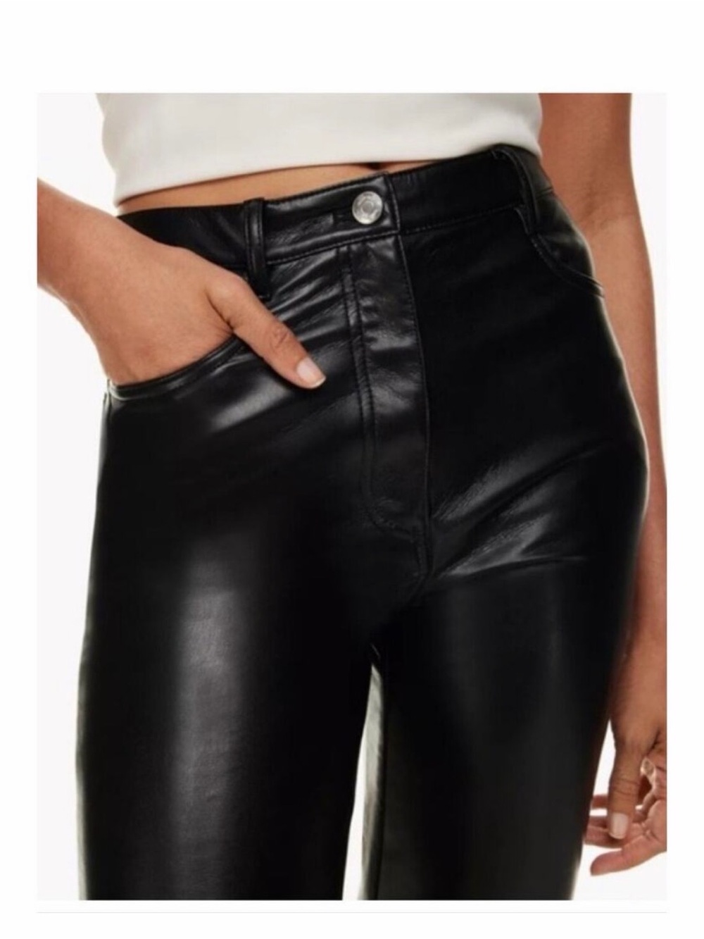 High-Rise Black Faux Leather Women's Jeans
